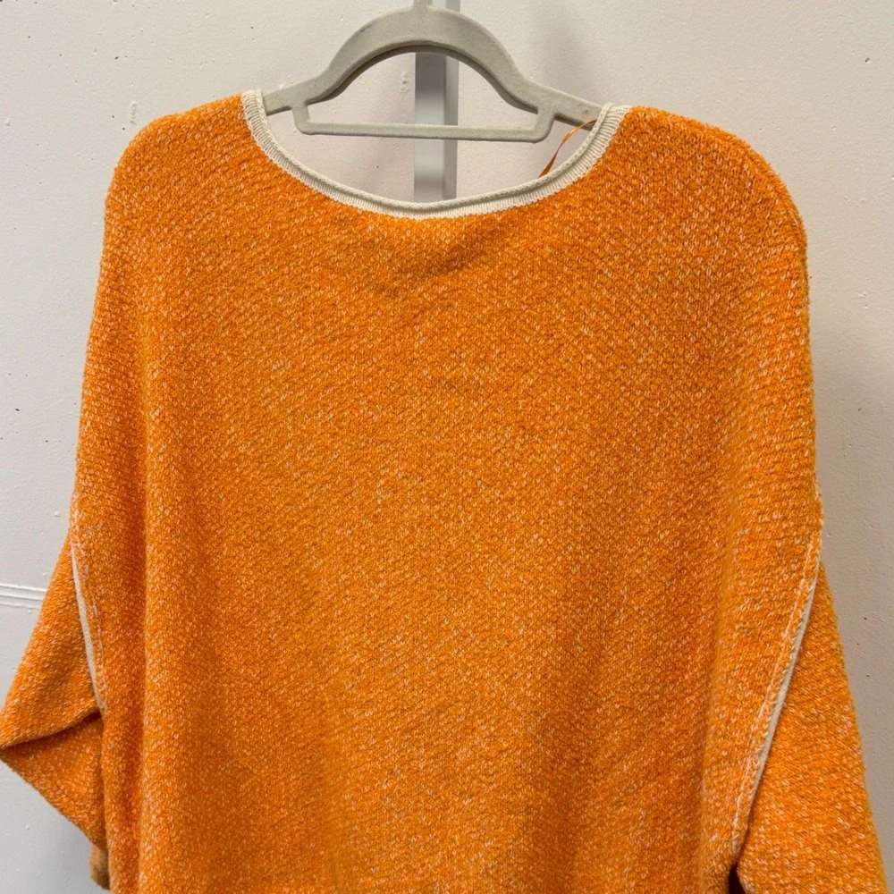 Free People Bardot Cropped Orange Textured Knit Boat Neck Long Sleeve Sweater XS